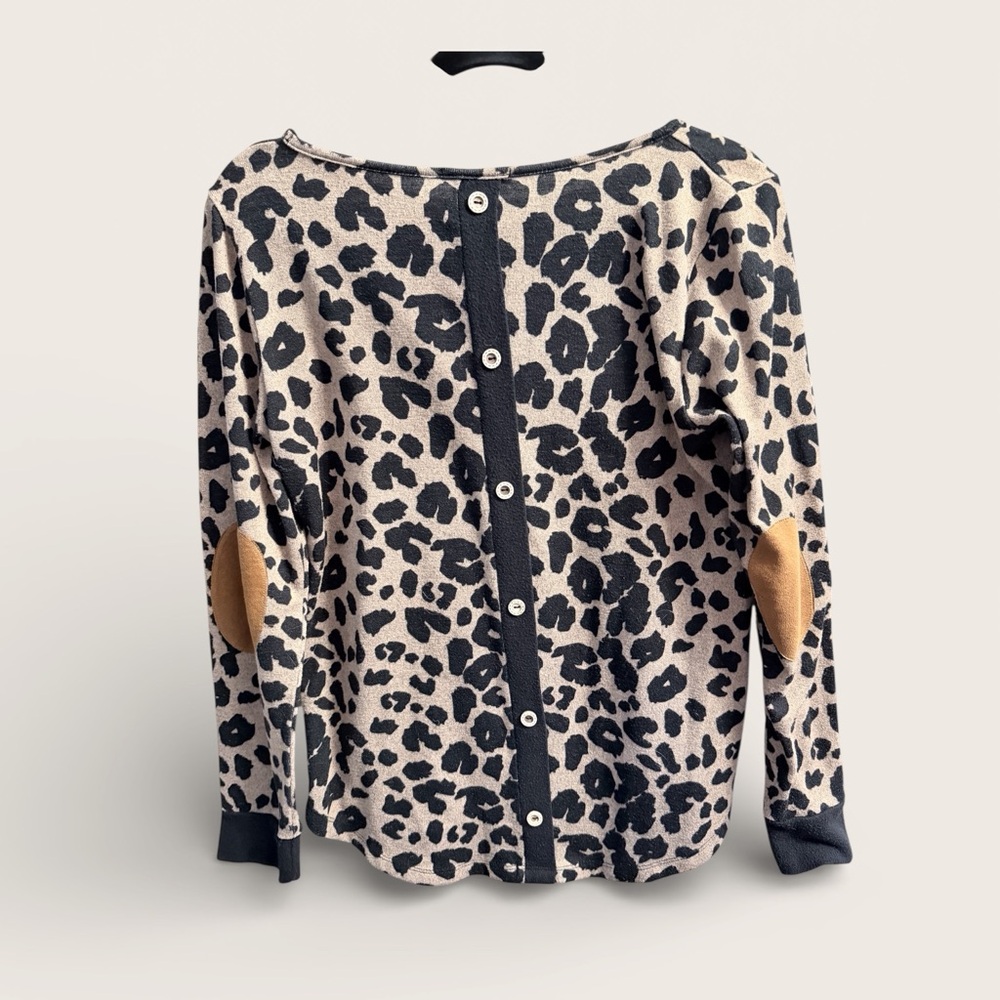 Pink Clover Leopard Print Sweater with Button-Back